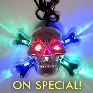 Light Up Skull Necklace Glowing Pendant on Special
