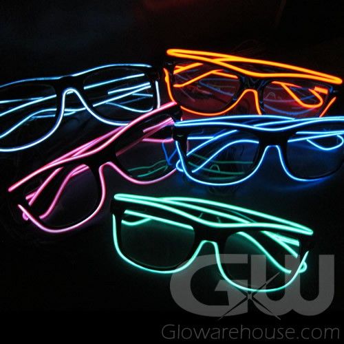 Glowing El Wire Eye Glasses with Clear Lenses Glowarehouse