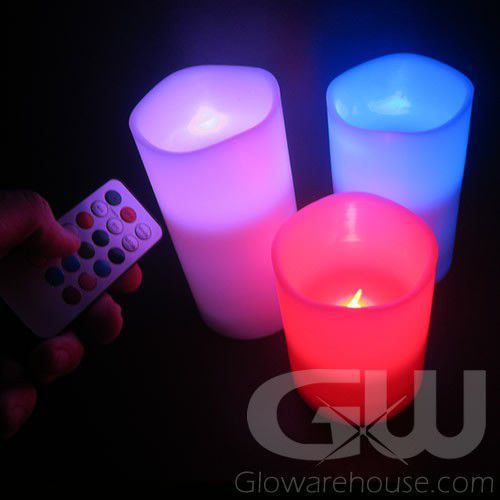 3 Pack Flameless LED Tea Lights Flickering Candles Multi Color Remote Control 