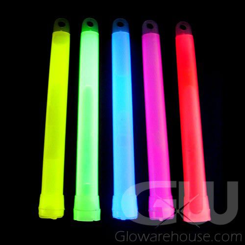 New Glow Stick Pack of 6 Assorted Colors 