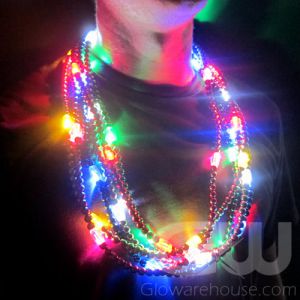 Glowing LED Beaded Necklaces - 12 Piece Assorted Color Mix